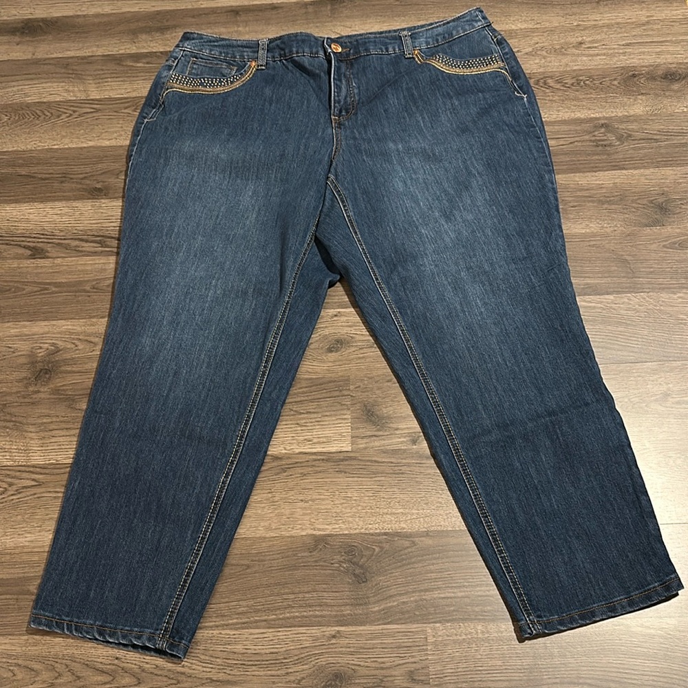 CJ Banks Signature Slimming Jeans Women's 18W Bedazzled Medium Wash Denim